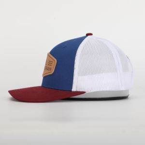 Logo en cuir personnalisé de haute qualité classique 6 panneaux maille à bord pré-incurvé Snap Back 112 casquette de camionneur - Product Image 4