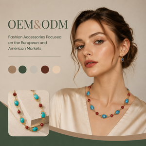 Collier en argent plaqué avec pierres précieuses turquoise et agate rouge, style vintage, pour femmes, fabrication OEM/ODM, vente en gros - Product Image 1