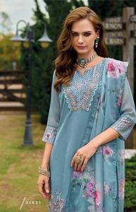 Lo último en tela de organza bordada y hecha a mano Kurti y pantalón con impresión digital Organza Dupatta - Product Image 5