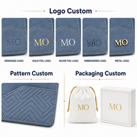 Dompet Kartu Kulit Suede Biru Modern untuk Pria Wanita, Tempat Kartu Saku Kompak dengan Desain Multi Slot Depan Belakang