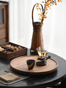 Bắc Mỹ Óc Chó Đen ba chân khay trà tròn gỗ rắn tối giản phục vụ đĩa tùy chỉnh nhà sản xuất OEM ODM - Product Image 1