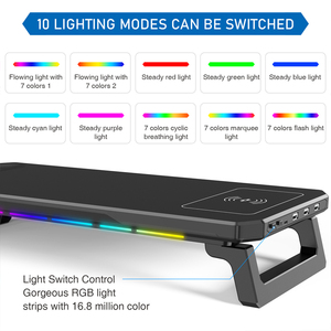 Mát rgb sáng phiên bản máy tính màn hình riser đứng usb không dây sạc với ánh sáng màn hình riser màn hình đứng - Product Image 5