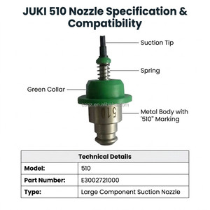 Buse SMT pour machine de placement de composants JUKI séries 500, 501, 502, 503-510 – Pièce de rechange résistante à l'usure pour buse d'aspiration - Product Image 2