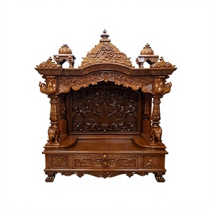 Templo Casero Tradicional de Madera de Teca Hecho a Mano por Diseñadores - Exclusivo Templo Pequeño de Madera Marrón/Oscura con Descuento - Product Image 1