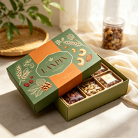 Op maat gemaakte geschenkdoos voor gedroogd fruit met gouden hete-druk, botanische print, uitneembaar compartiment en aanpasbaar logo-artwork.