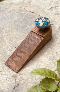 Cale décorative en bois sculpté ADC avec bouton en céramique bleue, anti-rouille, pour la maison et le bureau - Product Image 1