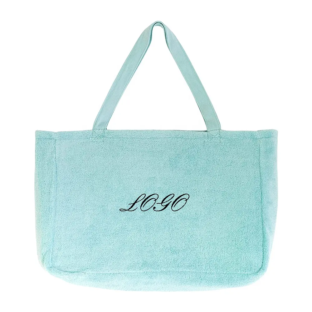 New collection terry cloth handbags towel fabric beach bag, towelling beach bag