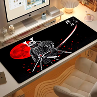 Tapis de souris Red Moon Samurai, grand tapis de clavier pour jeux et bureau, lisse, confortable, style anime ; durable