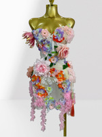 Robe Courte Décontractée Ocstrade à Épaules Dénudées avec Fleurs 3D Brillantes, Dos Nu Sexy, Idéale pour les Performances Scéniques, pour Femme