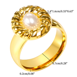 Anillo de Perlas de Acero Inoxidable Chapado en Oro de 18K, Estilo Vintage, Personalidad de Nicho, Joyería de Moda con Sensación de Alta Clase - Product Image 6