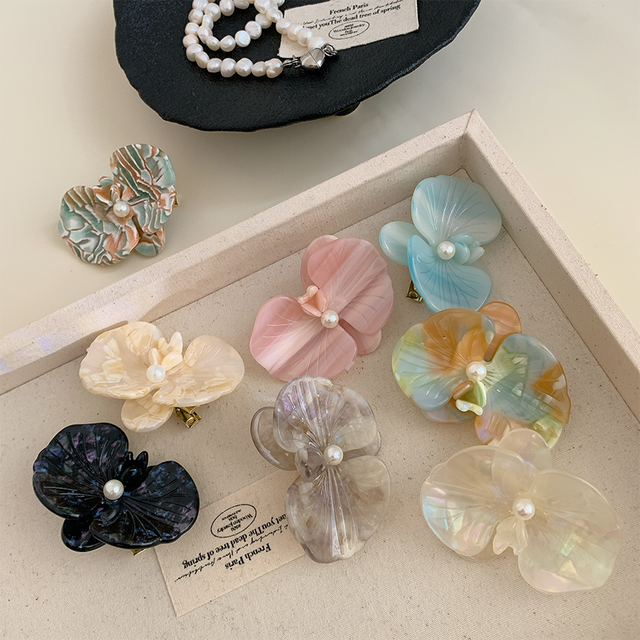 DongDong Japanese and Korean Hair Accessories Fancy Butterfly Orchid Hair Clip Acrylic Bangs Side Hair Pins for Girls