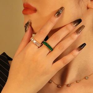 Anillos de Circonia Cúbica Cuadrada de Colores, Resistentes al Agua, Chapados en Oro de 18K, Sin Deslustre, de Acero Inoxidable, Joyería de Moda, Anillos de Circonia para Mujer - Product Image 3