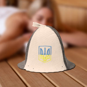 Chapeau de sauna de luxe en feutre de laine 100% avec broderie de logo personnalisé à coutures bicolores chapeau thermique de bain réutilisable réglable et doux - Product Image 6