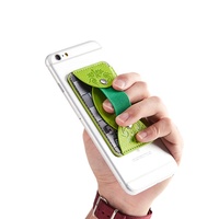 Porte-cartes de téléphone en cuir PU personnalisé, adhésif premium, à coller sur le dos, étui pour cartes de crédit avec sangle élastique pour le doigt