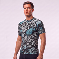 Maillot de bain à manches courtes pour homme, 88% polyester, 12% élasthanne, protection UV, pour la natation, le surf, imprimé tropical noir et gris