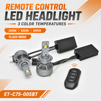 Ampoule de phare LED à télécommande 75W, 3 couleurs 3000K 4300K 6000K, mode flash, phare LED automobile pour voiture