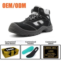 Sepatu Safety Sport Mid Cut Harga Terjangkau, Anti Tusuk, Pelindung Baja di Ujung, Kulit Suede Hitam, Sol PU Anti Minyak & Anti Selip untuk Pria
