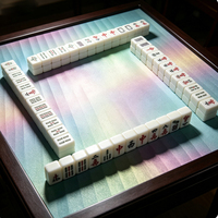 Tapis de Mahjong Portable de Luxe Bleu Classique Américain en Caoutchouc Haut de Gamme Personnalisé Transparent à Bordure Festonnée en Cristal (Optionnel)
