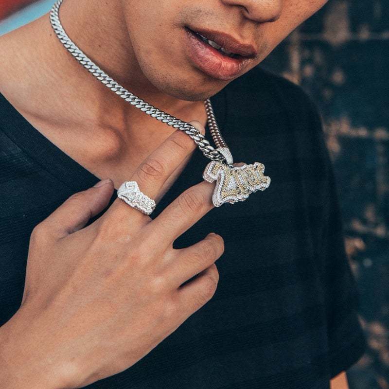 Bague Hip-hop Homme En Plaqué Or Blanc 14 Carats - Pierre Principale Moissanite Bleue 2 Ct Coussin