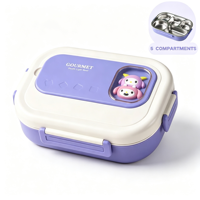 Boîte à lunch bento pour enfants en acier inoxydable 304 à 5 compartiments, boîte à lunch anti-fuite avec cuillère et fourchette, qualité alimentaire pour les enfants à l'école