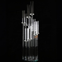 SH-1939 — bougeoirs à 10 bras clairs, tubes en verre ovales, porte-bougies en cristal, pièces centrales de mariage avec abat-jour