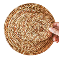 Sous-verres naturels avec support napperons tissés 4 tapis de table antidérapants pour boissons napperon rond en rotin service à thé dessous de verre