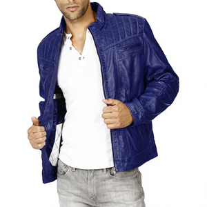 KLJM3 Men's Fashion Indigo Sheep Skin <b>Leather</b> Canvas Tanned Windproof Breathable <b>Jacket</b> High Quality Washed Finish Blouson - Product Image 6