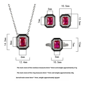 Toderi Brand 6*8-5*7mm Red Zircon Square Minimalist <b>Set</b> Eco-friendly Copper Vintage Jewelry <b>Sets</b> Hypoallergenic 14K Gold Plated - Product Image 2