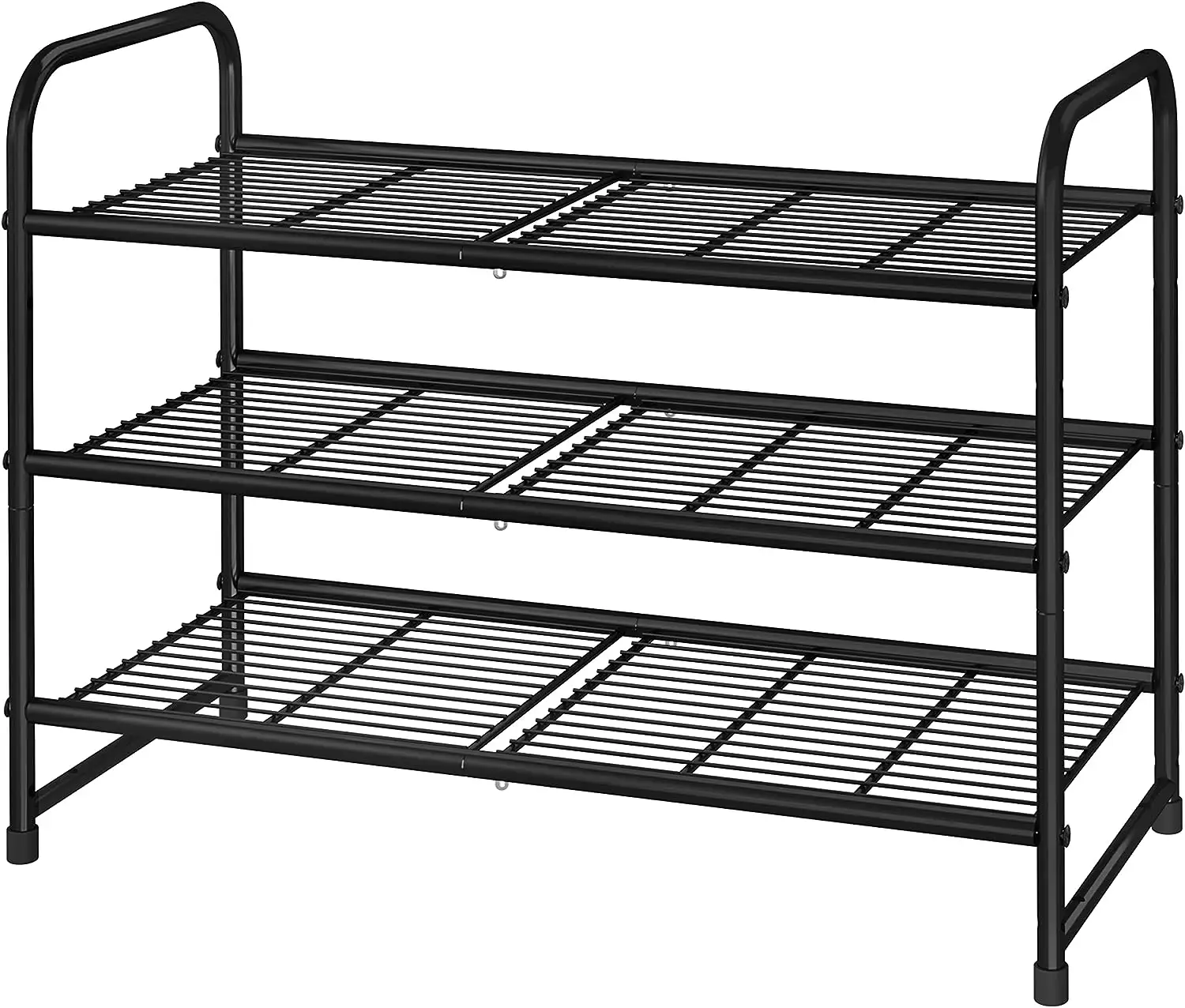 Wellshow Stackable Shoe Rack Expandable Adjustable Shoe Shelf Storage Organizer Wire Grid Black