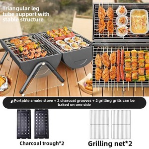 Xách tay hai mặt qua biên giới ống khói BBQ nướng có thể gập lại sắt giá với PTFE không dính Hướng dẫn sử dụng ngoài trời nướng với xiên - Product Image 5