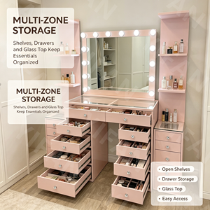 Led Light <strong>Makeup</strong> Simple Design Modern Dresser Set Stool Drawer Room White Pink <strong>Black</strong> Vanity Mirror Dressing <strong>Table</strong> - Product Image 3