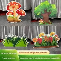 Set Dekorasi Pesta Ulang Tahun Tema Hutan Pohon Rumput Cetak Digital Modern dengan Balon, Papan KT Custom