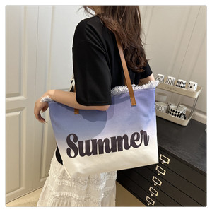 Giản dị Tote Vải Túi xách thời trang đơn giản thư tua bãi biển túi công suất lớn cho mẹ Túi với dây kéo đóng cửa - Product Image 2