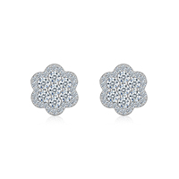 Boucles d'oreilles en moissanite, argent sterling 925, motif floral, taille brillant rond, à visser, pour femme, cadeau de mariage