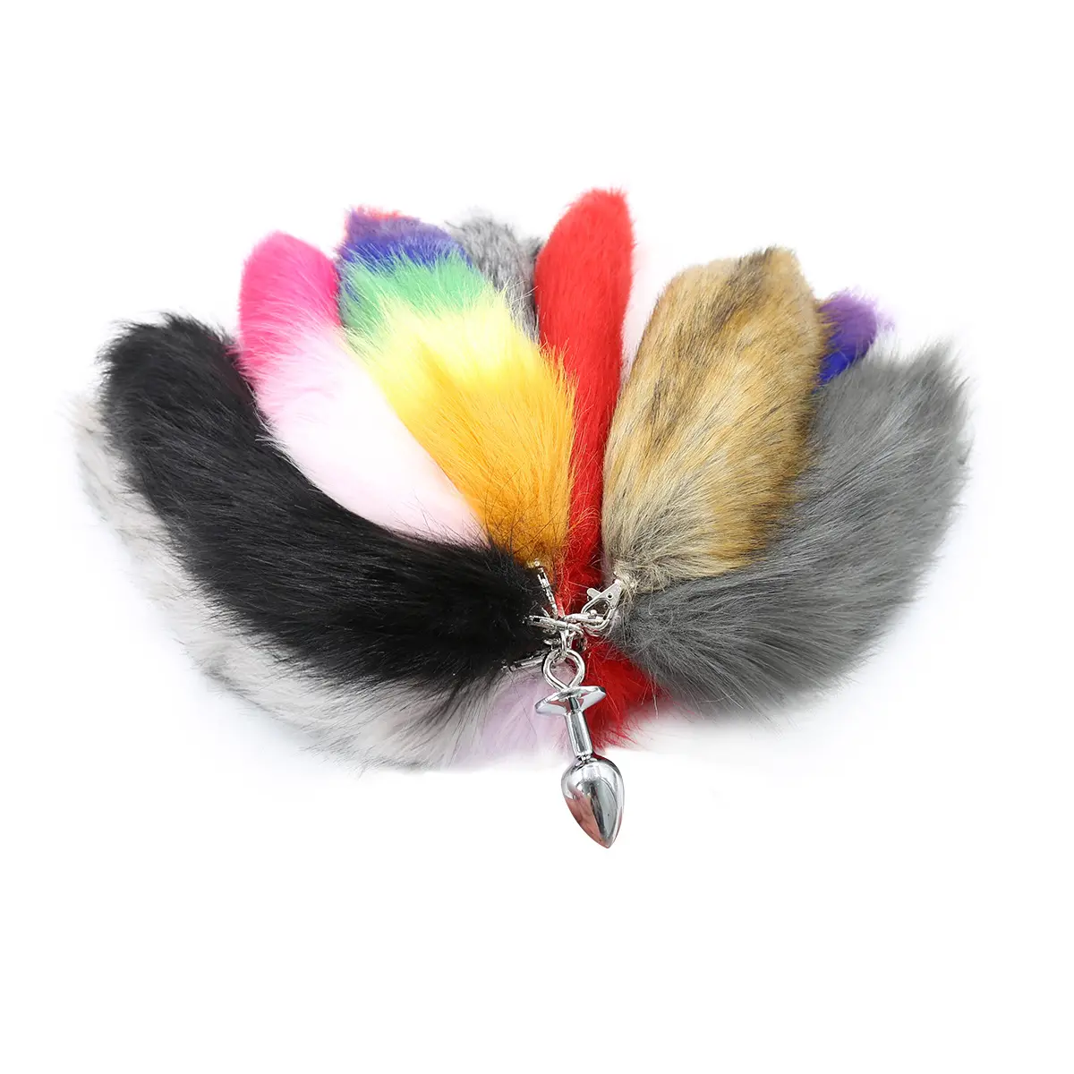 Faux fur tail key chains colorful fox fur tail key rings