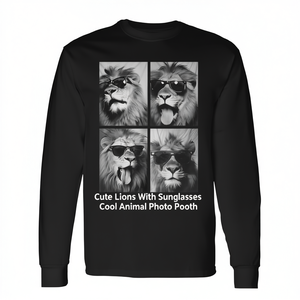 T-shirt à manches longues avec motif de lions mignons avec lunettes de soleil, idéal pour les séances photo d'animaux - Product Image 2