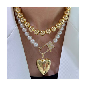 Punk Style Exaggerated <b>Large</b> <b>Bead</b> Imitation Pearl Heart-Shaped Diamond Pendant Necklace Gold Plated for Women Jewelry - Product Image 4