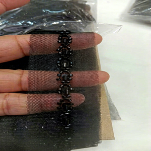 Handmade Black Floral Beaded Rhinestone Pearl Lace <b>Trim</b> for Apparel - Product Image 1