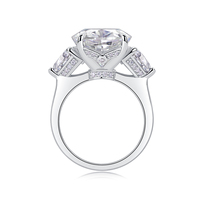 Bague en Moissanite en Argent, Taille Ovale, Taille Cœur, Grappe de Pierres Latérales, Sertissage à Griffes, Bijoux de Mariage et de Fiançailles, Cadeau pour Femme
