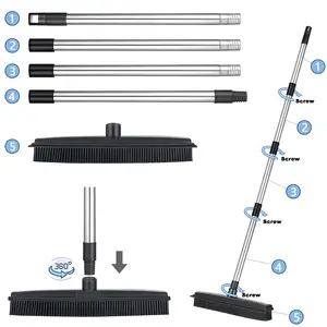 Rubber Broom Floor Brush For Carpet Dog Pet Hair Remover With Squeegee Telescopic Handle Pole For Cleaning