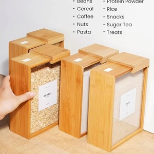 Precio de fábrica Latas de comida cubiertas de bambú, Utensilios de <span class=keywords><strong>cocina</strong></span> Latas Distribuidor de granos Latas <span class=keywords><strong>para</strong></span> polvo de pasta - Product Image 4