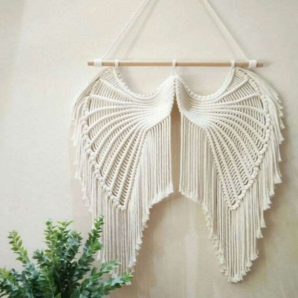 Boho Cotton Rope Handmade Tapestry Angle Wings Butterfly with Tassel Macrame Hotel Decor
