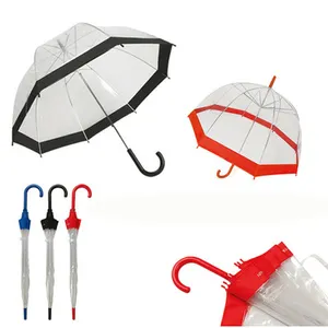 Guarda-chuva de PVC para publicidade promocional, guarda-chuva transparente transparente personalizado, alça J de plástico transparente para guarda-chuva