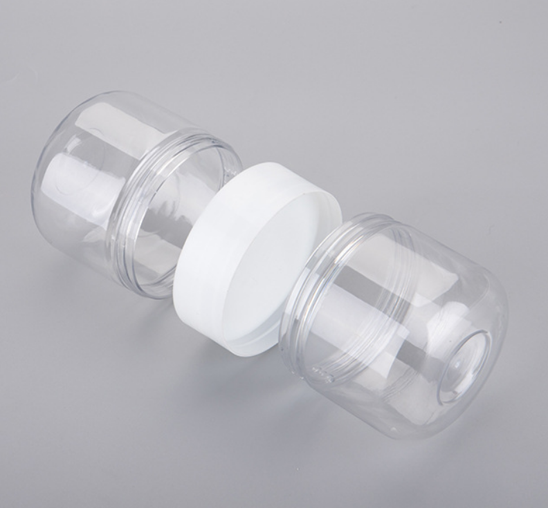 Double Sided Clear Plastic Jar with Screw Top Creative Design Airtight Seal for Nuts Beans Foods Tea Flowers