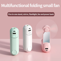 Ventilateur de poche pliable 5 en 1, mini ventilateur USB rechargeable, portable, avec miroir, lampe torche, support de téléphone, batterie externe, ventilateur de refroidissement