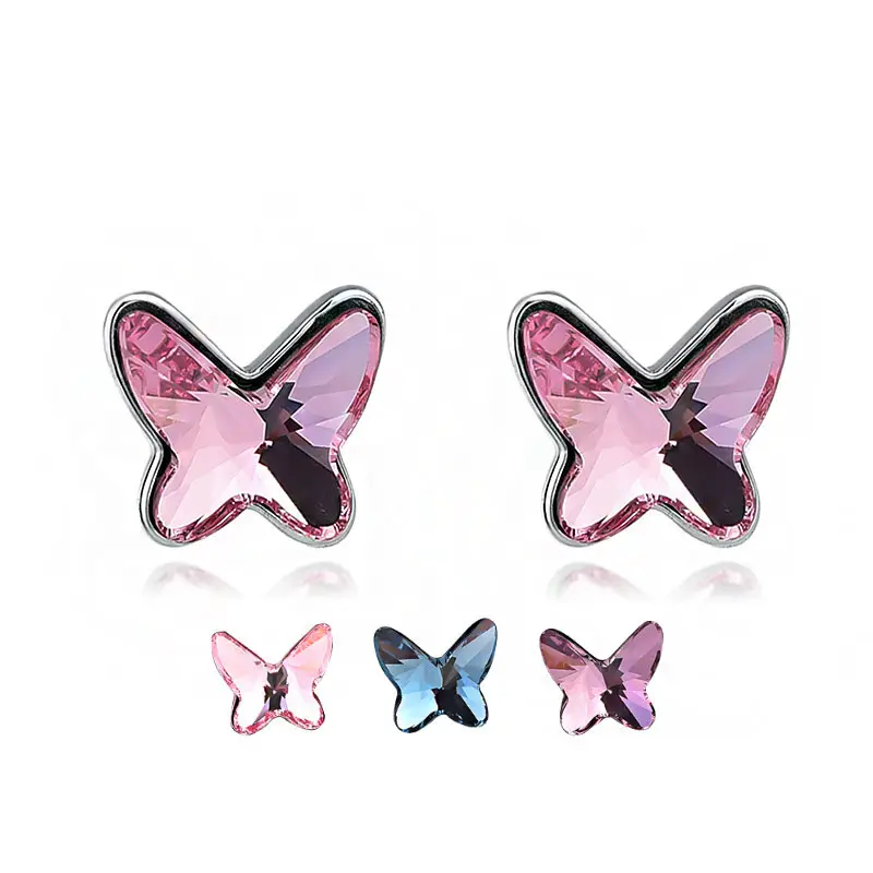 Comlor OEM Mother's Day Gift Rhinestone Luxury Austrian Crystal Elements Butterfly Blue Crystal Earrings Butterfly Earrings