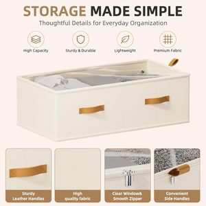 Organizador de almacenamiento debajo de la cama, color beige lino, con ventana transparente, apilable y plegable, para edredones y ropa de cama. - Product Image 3