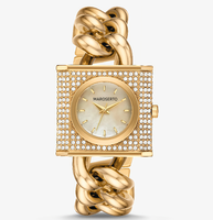 Jam Tangan Wanita MAROSERTO Logo Kustom, Jam Tangan Rantai Mini Lock Pavé Stainless Steel Warna Perak untuk Wanita
