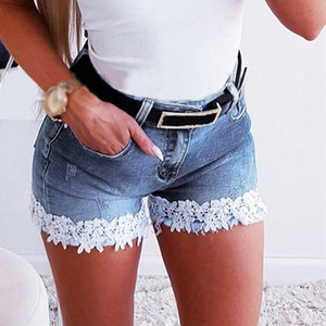 Shorts de Mezclilla Elásticos y Ajustados para Mujer, con Encaje, a la Moda, en Oferta - Product Image 2