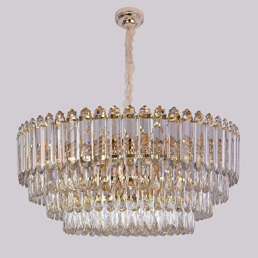Modern Led Staircase Light Luxury Golden Copper Crystal Chandelier Led Pendant Light For Kitchen